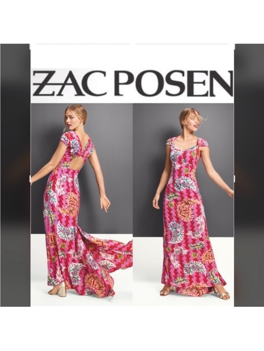 Zac Posen for Target Safety Pin Print Maxi Dress NWT Size 14 Open Back